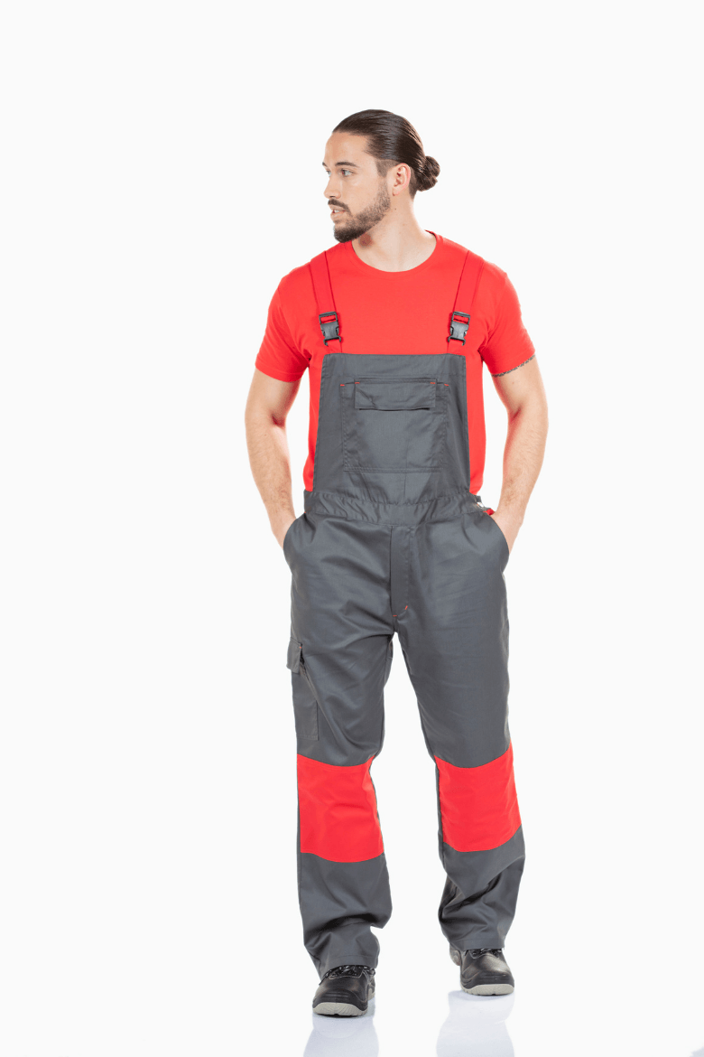 TMG® Peto de trabajo para hombre con peto y bolsillos en las rodillas rojo 50 