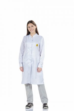 ANTISTATIC LADIES WORK SMOCK WITH LONG SLEEVE AND ZIPPER CLOSURE