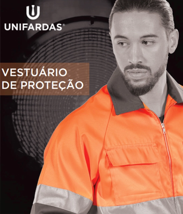 Capa de catálogo do vestuário de proteção fabricado pela Unifardas